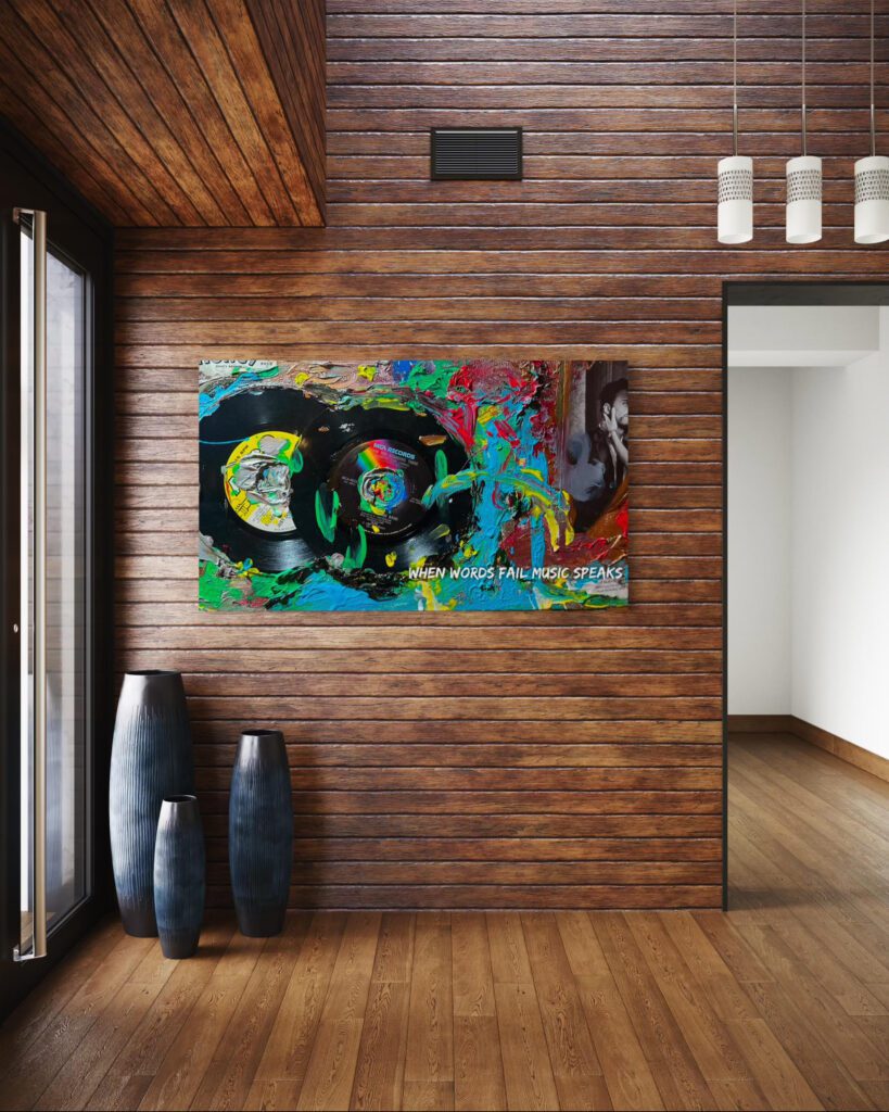 Abstract music painting, vinyl records.