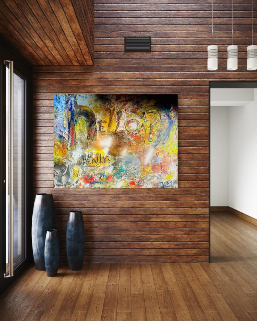 Colorful abstract painting in modern interior.